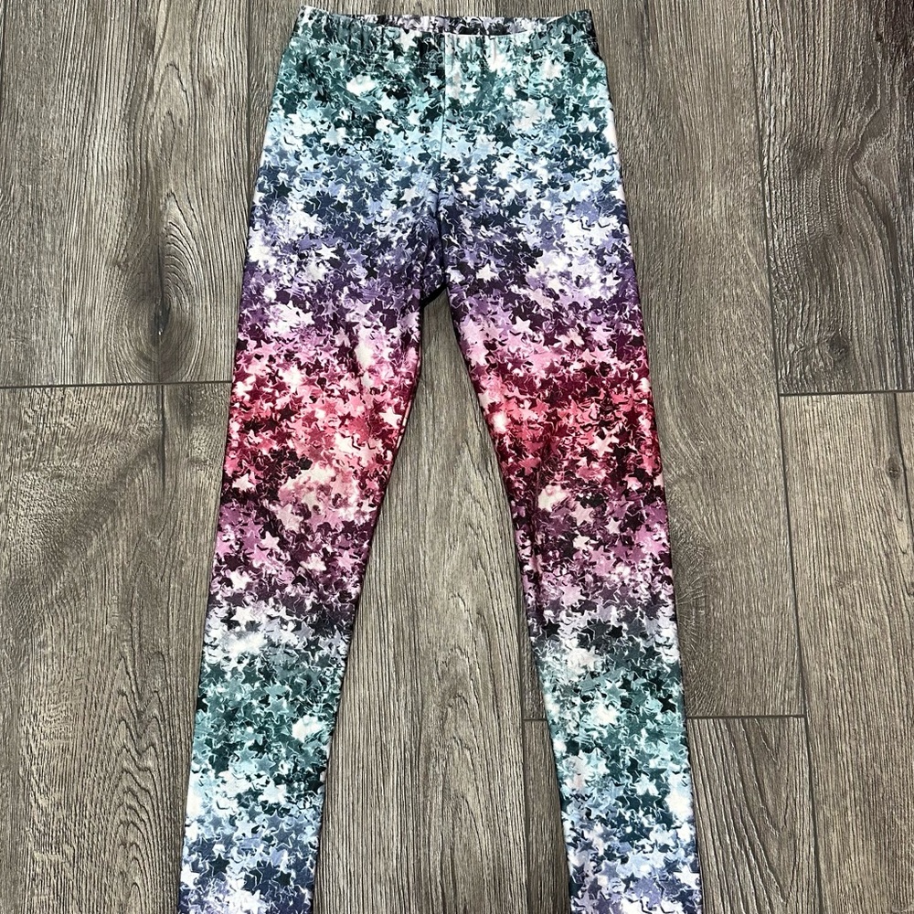 PixieLane Purple and Pink Ombre Tie-Dye Star Leggings, Size 5